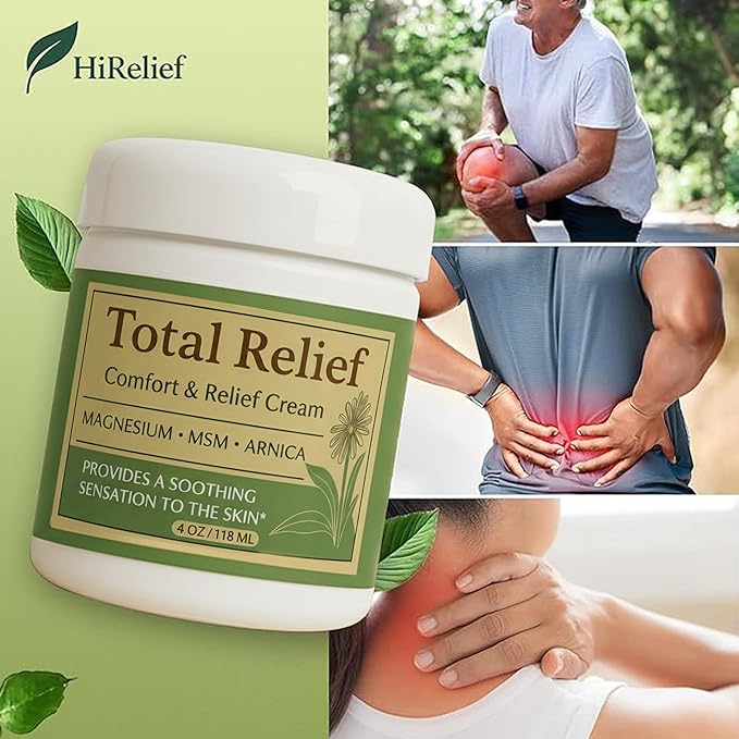 Total Relief Magnesium Cream for Comfort – Fast-Absorbing MSM & Arnica Cream for Healthy, Comfortable Nerves and Daily Comfort – 4 Fl Oz (Pack of 3)