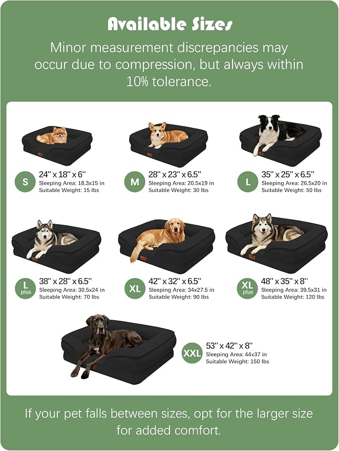 Spotted Play Orthopedic Dog Bed with Sides - Sofa Beds for Small Dogs, Supportive Foam Pet Couch Bed with Washable Removable Cover, Waterproof Lining and Non-Slip Bottom, Black - S