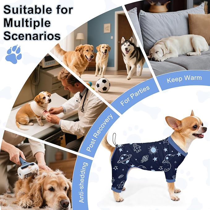 Bienbee Dog Pajamas, 4 Pack Adjustable Onesies for Small to Large Dogs XS | Dog Shedding Suit with Soft Fabric, Breathable & Stretchy, and Adjustable Back Length for Sleeping Lounging and Daily Use