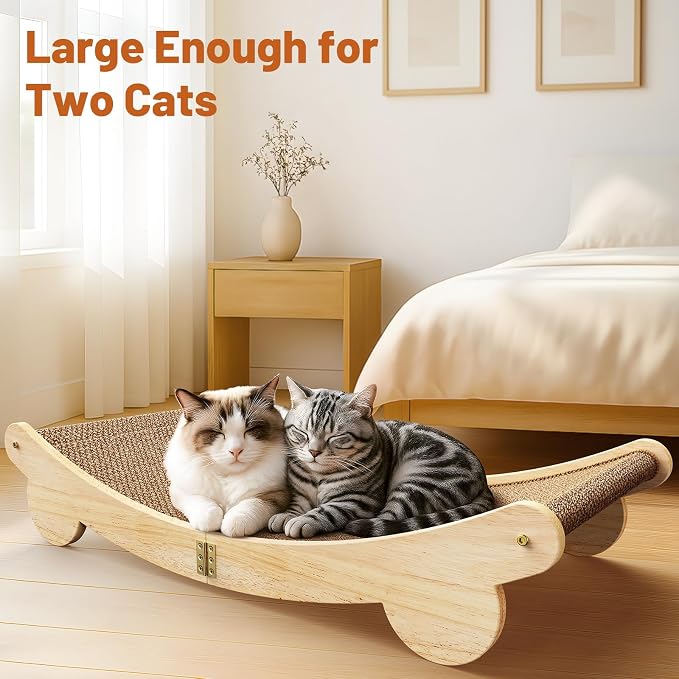 Extra Large 31.5" Cat Scratcher Bed - Sisal-Style Lounge for Indoor Cats | Scratch Pad & Lounge, Modern Wooden Cat Furniture, Protects Sofa & Carpet, for Scratching & Resting, for Large/Multi-Cat Home