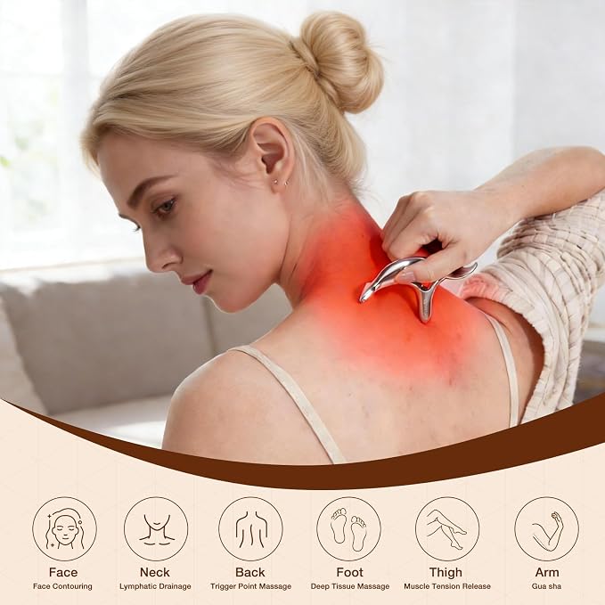 all in1 Stainless Steel Gua Sha Trigger Point Massage Tool Acupressure Deep Tissue Massager Muscle Tension Relax TMJ Headache Body Pain Relief Gua Sha Facial Tool Jawline Sculpt Muscle Scraper
