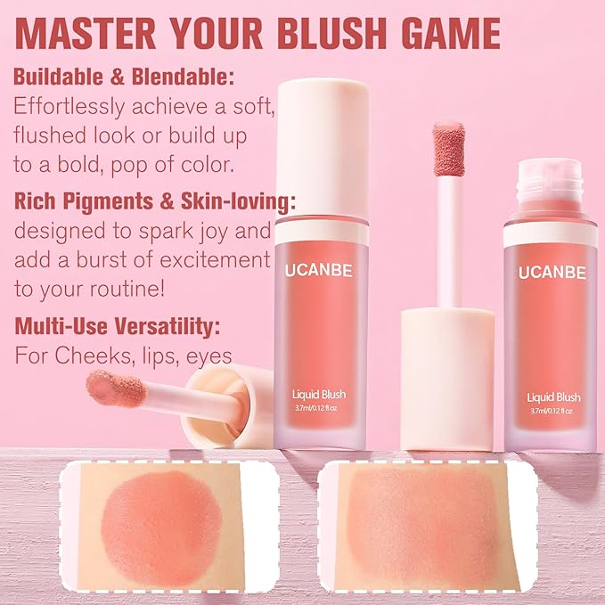 Dewy Liquid Blush for Cheeks, High Pigment Buildable Cream Blush, Long-Lasting Natural Glow - Hydrating Formula Lightweight Makeup Radiant Flushed Cheeks (07 Satin Rose)