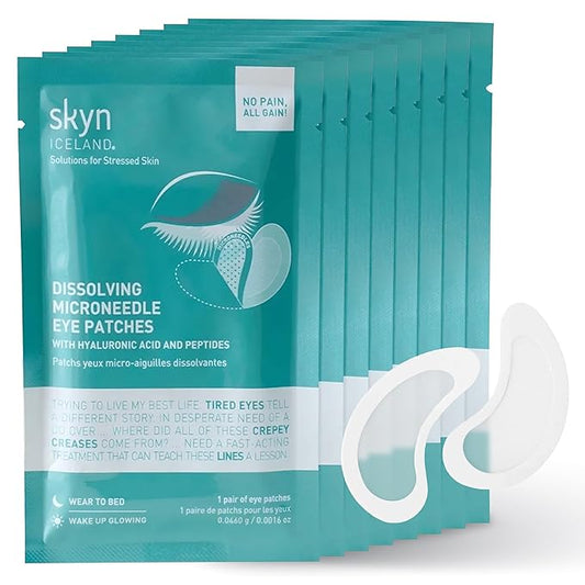 skyn ICELAND Dissolving Microneedle Under-Eye Patches — 39% Hyaluronic Acid & Peptides, No-Slip Overnight Eye Mask, Vegan, All Skin Types, 8 Pairs