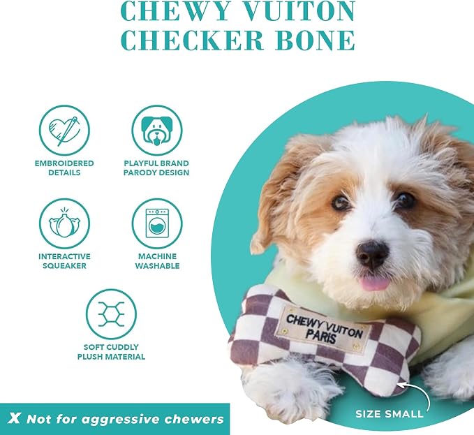Haute Diggity Dog Chewy Vuiton Bone Plush Dog Toy, Designer Parody Toy