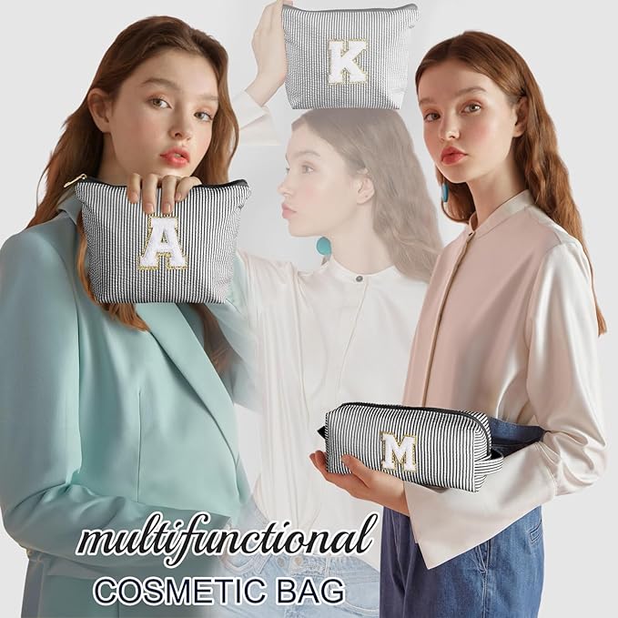 YOOLIFE Travel Makeup Bag Cosmetic Bag - Make Up Bag with Makeup Brush Bag Monogram Makeup Pouch Bag 2 Pieces Cute Makeup Bag Personalized Gifts Best Friend Birthday Gifts for Women Black Letter Y