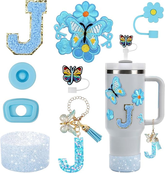 15PCS Cup Accessories Set for Stanley Cup 30oz 40oz Tumbler with Handle, Including Silicone Straw Cover and Boot, Spill Proof Stopper, Stanley Charms, Handle Charm, Initials Sticker