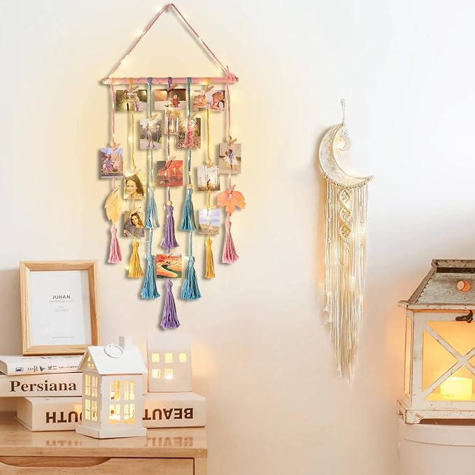 Gifts for Teenage Girls, Hanging Photo Display & Moon Dream Catchers, Christmas Teen Girls Gifts Ideas Ages 10 11 12 13 14 Years Old, Macrame Wall Decor Boho Bedroom Dorm Aesthetic Room Decor