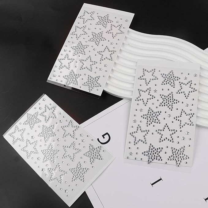 3 Sheets Star Gem Stickers Self Adhesive Rhinestone Stickers White Face Jewel Stick on Bling Hair Diamond Decals Sparkly Crystal Pearls for Body Nails Crafts Decoration Supplies for Kids