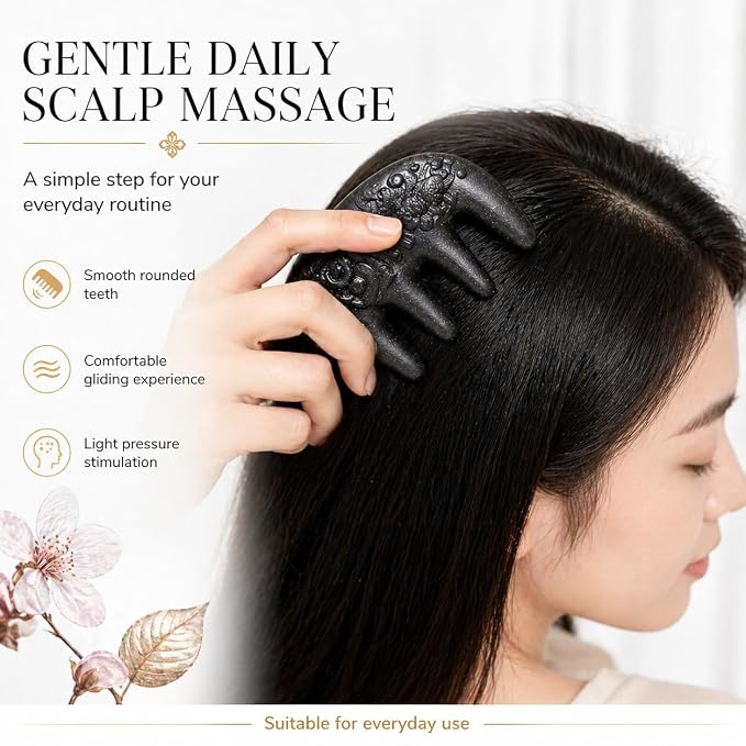 Herbal Powder Comb – Botanical Infused Scalp Massager Comb, Natural Head Massage Tool for Hair & Scalp Care, Wooden Comb Alternative, Acupressure-Inspired Design (Brown)