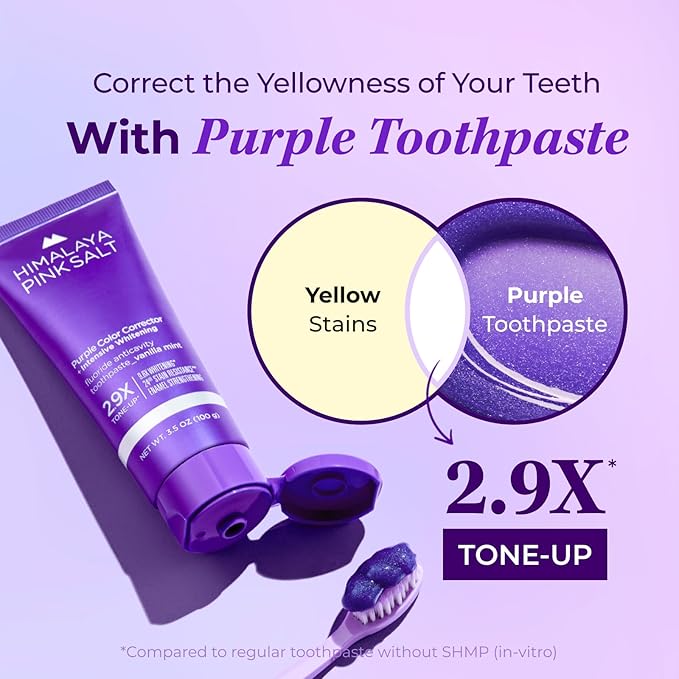 HIMALAYA PINKSALT Purple Whitening Toothpaste - Teeth Whitening, Deep Stain Remover with Fluoride, Plaque Remover, Appropriate for Sensitive Teeth, Peroxide Free - Vanilla Mint, 3.5 oz