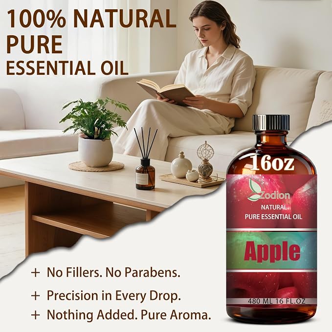 Apple Essential Oil - Apple Oil for Diffuser, 16 Fl Oz(480ml) | Candle Making, Soap Making, aroma, Strong Scent, Pure, Natural, Home Fragrance, Massage, Large Bottle