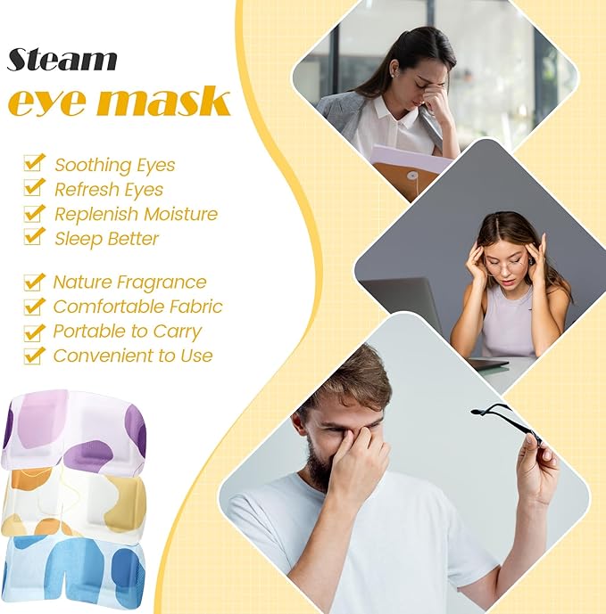 120 Pcs Steam Eye Masks Disposable Bulk Self Heated Eye Masks for Sleep Spa Dry Eyes Home Office Travel Relief Stress Relaxation, 3 Styles
