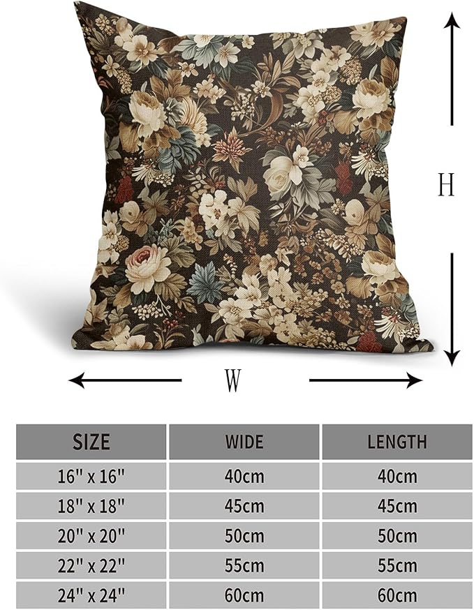 Deep Brown Vintage Floral Pillow Covers 22X22 Inch Set of 2 Boho Ivory White Flower Botanical Decorative Square Pillow Cases Rustic Bohemian Cushion Case Farmhouse Home Decor for Sofa Couch