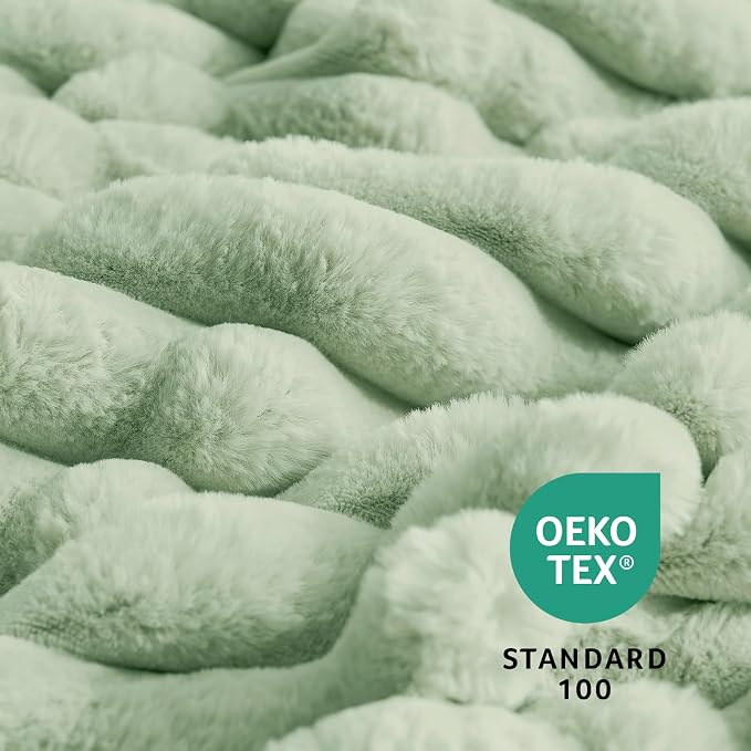 Faux Fur Throw Blanket for Couch, Cozy Fuzzy Fluffy Fur Luxurious Soft Striped Plush Gift Blankets for Family Sofa Chair Bedroom, 55"x70", Sage Green