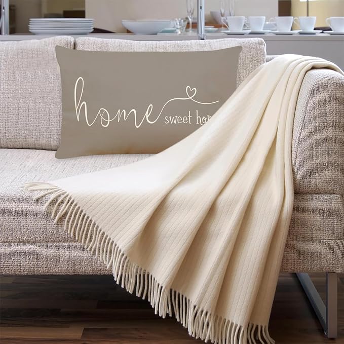 Home Sweet Home Quotes Farmhouse Pillow Covers, 12x20 Inch, Decorative Throw Pillow Case, Housewarming Gift, Grey