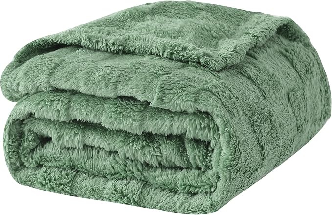 Sage Green Fleece Throw Blanket 50”×60”Checkered Design for Couch | Super Soft Cozy Plush Microfiber 3D Square Pattern Flannel Blanket for Sofa Bed Lightweight for Adults,Women
