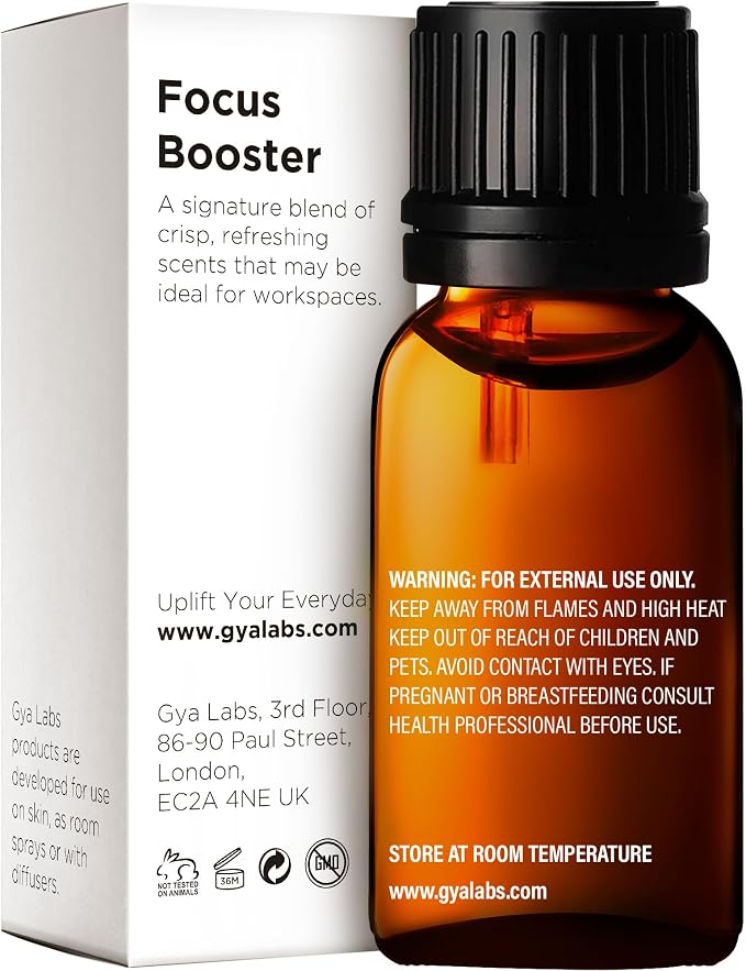 Gya Labs Focus Booster Essential Oils Blends - 0.34 Fl Oz - for Diffuser, Home, Humidifier, Aromatherapy and DIY Candle Making Scents