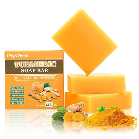 3 Pack Turmeric Soap Bar for Face & Body Cleanser, Organic Turmeric Soap, Smooth Skin and Moisturizing, All Natural Tumeric Soap, Handmade Turmeric Face Soap Ginger Soap, 3.53oz × 3