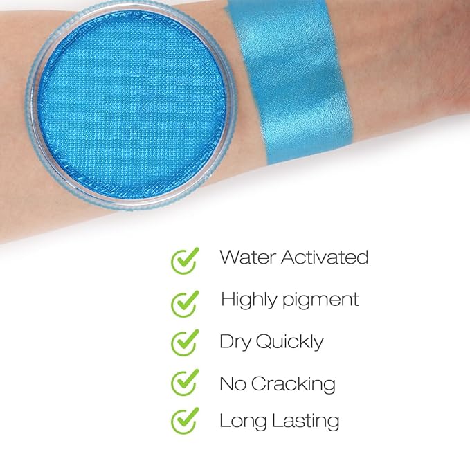 Bowitzki 30g Professional Face Paint Body Paint Water Based Face painting Makeup Safe for Kids and Adults Split Cake Single Color (Metallic Blue)