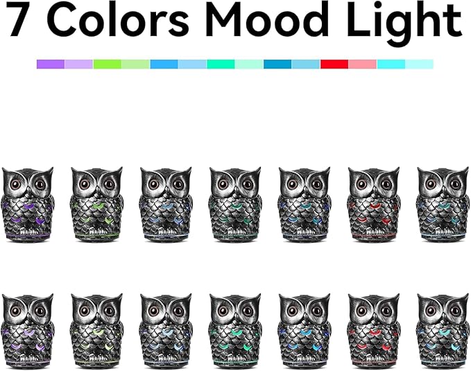 Alieye Ceramic Essential Oil Diffuser, 200ML Handcrafted Ceramic Owl Ultrasonic Cool Mist Aromatherapy Humidifier with 7 Colors LED Waterless Auto Shut Off for Home Office Yoga, Gifts for Mom, Sliver