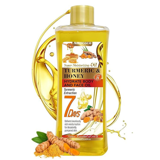 Turmeric & Honey Body Oil, Hydrating with Collagen & Sweet Almond Oil, 250ml, Moisturizing Nourishing for Face and Body Oil for All Skin Types, 8.45 fl oz
