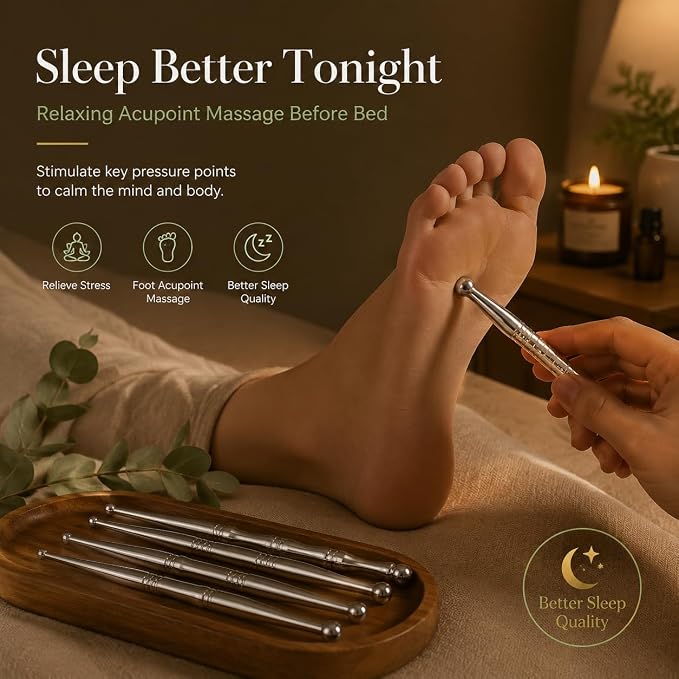 5PCS Stainless Steel Acupressure Tool Set,Trigger Point Massage Tools for Pressure Point Therapy, Reflexology & Deep Tissue Massage, Professional Meridian Massage Sticks for Face, Body & Muscle Relief