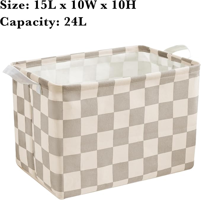 Ohocut Beige Khaki Checkered Canvas Basket, Rectangular Organizing Decorative Storage Basket for Kids Dog Toy, Cute Aesthetic Race Cars Boy Room Decor for Home, Kitchen, Bedroom, Classroom, Shelves