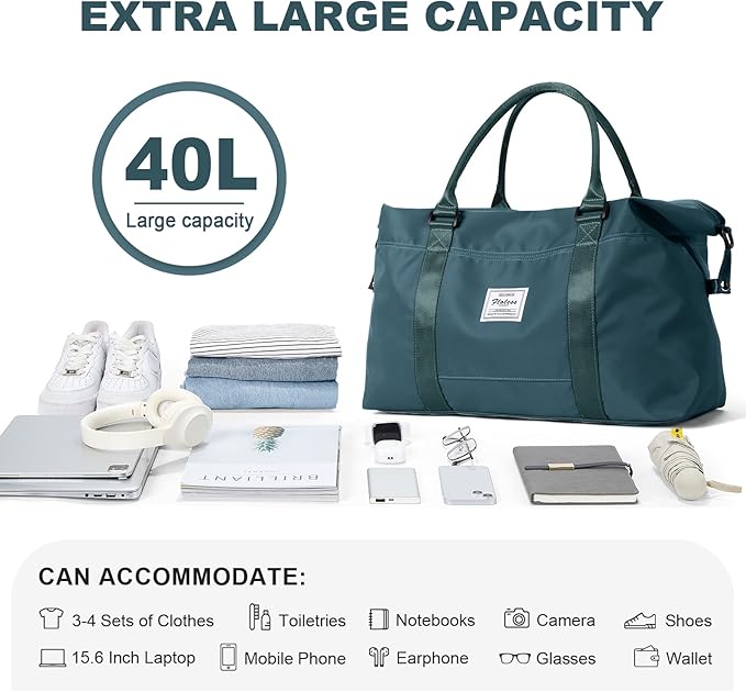 Travel Duffel Bag, Carry On Overnight Weekender Bags for Women | Travel Bag with Wet Pocket & Trolley Sleeve, For Spirit Airlines 18x14x8 Personal Item Bag
