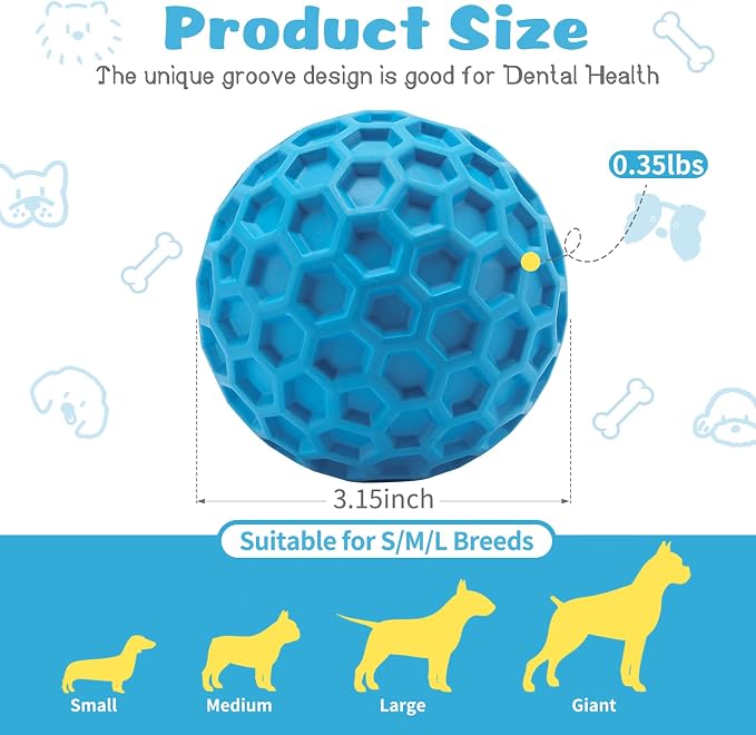 HIPPIH Indestructible Squeaky Dog Toys, Interactive Dog Balls 2 Pack