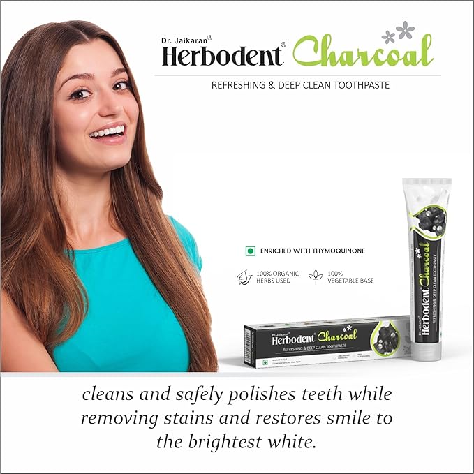 Herbodent® Charcoal Toothpaste - 6.53 Oz Pack of 6 | Whitens Teeth & Fresh Breath | No Bleach, No Fluoride | Activated Bamboo Charcoal & Organic Herbs -Wheat Germ Oil, Thyme Oil, Clove Oil