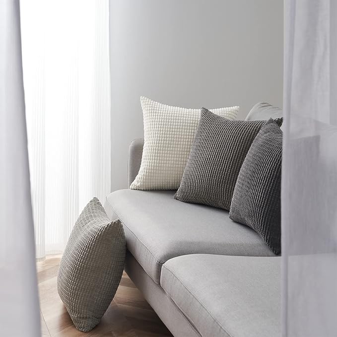 Topfinel 4 Packs Grey Decorative Throw Pillow Covers 24x24 Inch for Living Room Couch Bed Sofa, Boho Western Farmhouse Home Decor, Square Soft Moss Corduroy Fall Cushion Case 60x60 cm