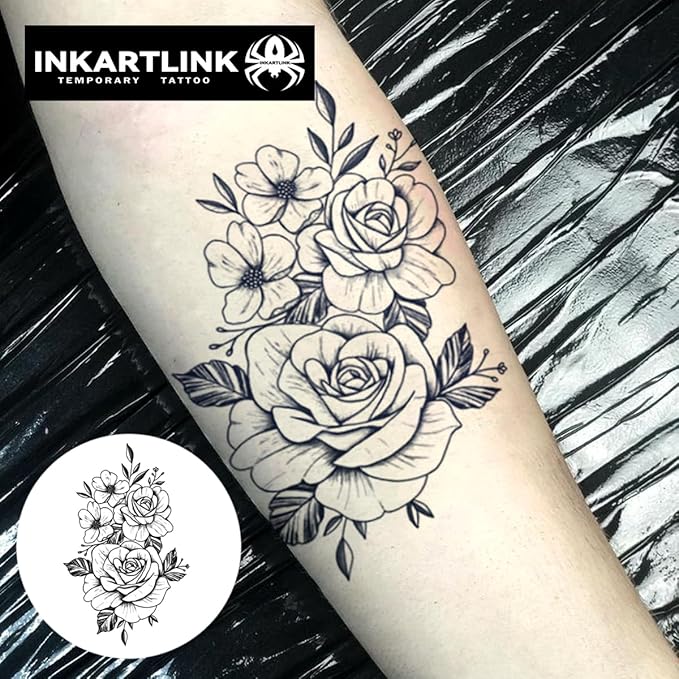 INKARTLINK Semi Permanent Tattoo, Temporary Tattoo, Party Tattoo, Beautiful and Realistic Design, Fun Tattoo Experience, Cruelty-free, Non-reflective, Waterproof (Flower 13)