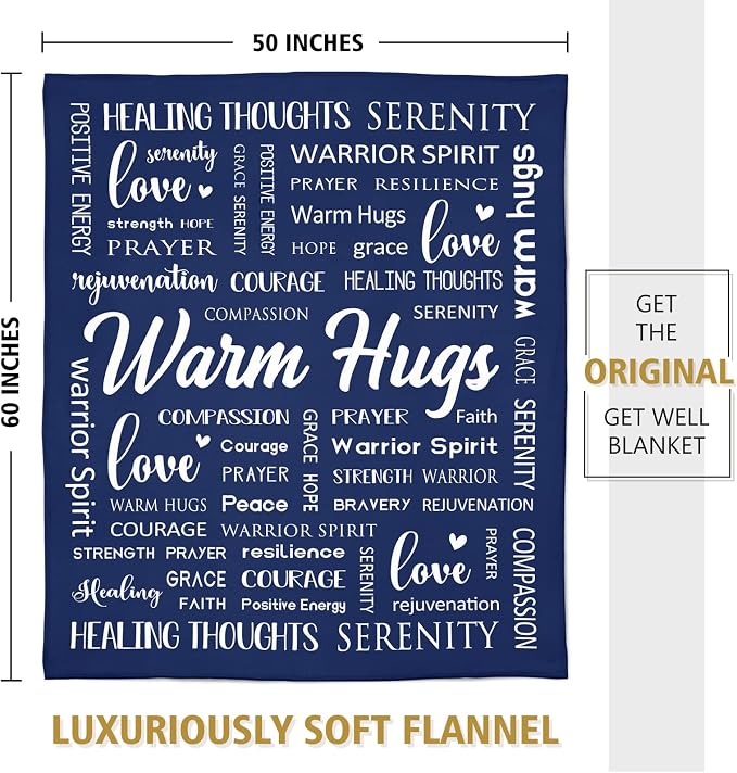 Warm Hugs Healing Blanket, Get Well Gifts for Women Men | Cancer Care, Get Well Soon Gift for Women Friend, Sympathy Inspirational Blanket, Soft Comfort Throw Blankets 50"x 60"