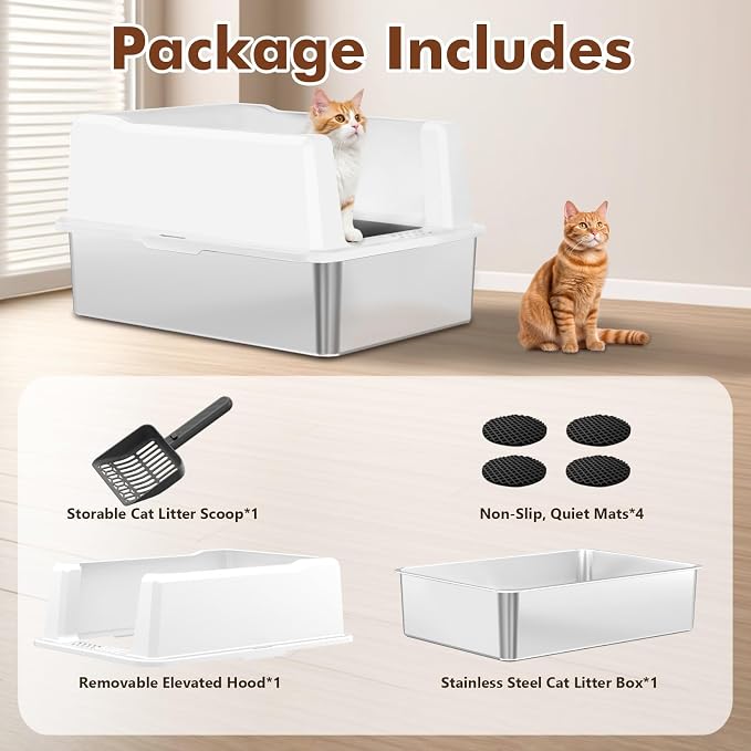 Extra Large Stainless Steel Litter Box for Large Cats | 50% Thicker Metal, High Sides, Leak-Proof, Non-Stick Surface, Odor Resistant, Easy Clean