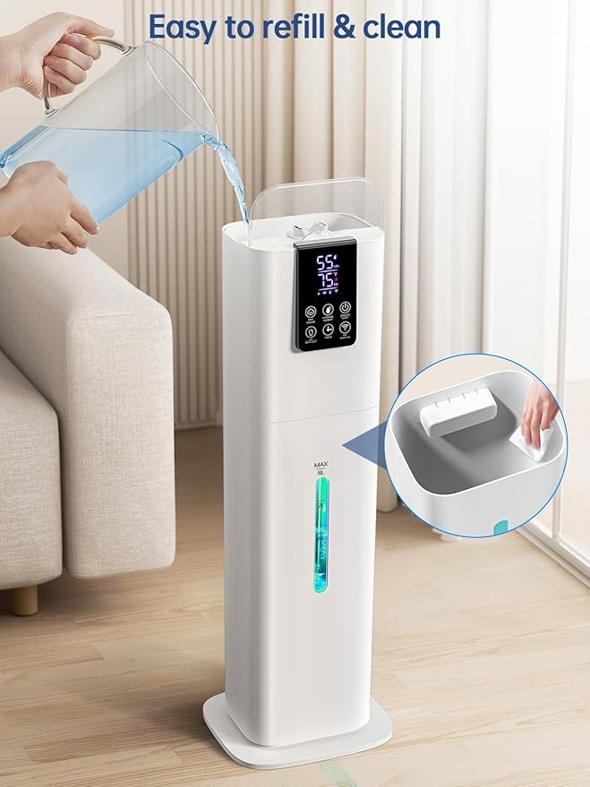 8L Smart Humidifiers for Bedroom Large Room, 2.1Gal Cool Mist Top Fill Diffuser Ambient Light, App & Remote Control, 3 Mist Modes, Quiet Humidifier for Home Office Plant (White)