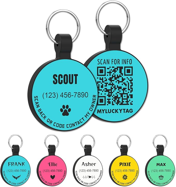 MYLUCKYTAG Silent Silicone QR Code Pet ID | Personalized Dog & Cat Collar Tag | Online Profile with Scanned Location Alert Email