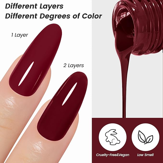 YTD Likomey Burgundy Red Gel Nail Polish,15ml Salon Home DIY Manicure and Pedicure Dark Cherry Red Fall Winter Soak Off UV Color Varnish,CS018