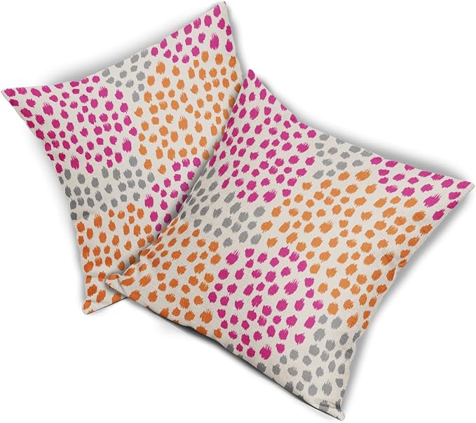 Pink Orange Grey Throw Pillow Covers 16x16 Set of 2 Hot Pink Preppy Room Decor Pillows Trendy 70s Colored Dot Decorative Print Outdoor Pillowcase Cushion Cover Linen Pillow Case for Sofa Couch Bed
