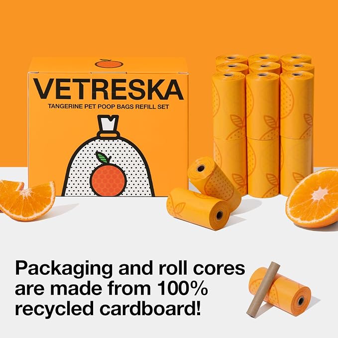 VETRESKA Citrus Scented Dog Poop Bags, 300 Counts, Leak Proof | Extra Thick and Large Pet Waste Bags for Dogs Walking and Cat Litter, 20 Refill Rolls