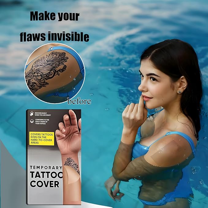 15 Pcs Ultra-Thin Tattoo Cover Up Patch, Waterproof & Sweatproof Stickers, Invisible & Breathable Concealer for most skin tones，Suitable for Tattoo Scar and Birthmarks