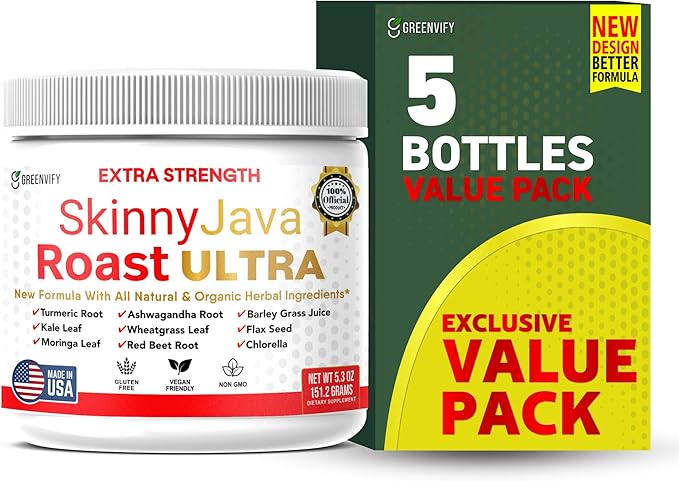 SkinnyJava Roast Ultra Extra Strength Supplement, All Natural & Organic Herbs, 5.3 oz, with Turmeric, Ashwagandha, Moringa (5)