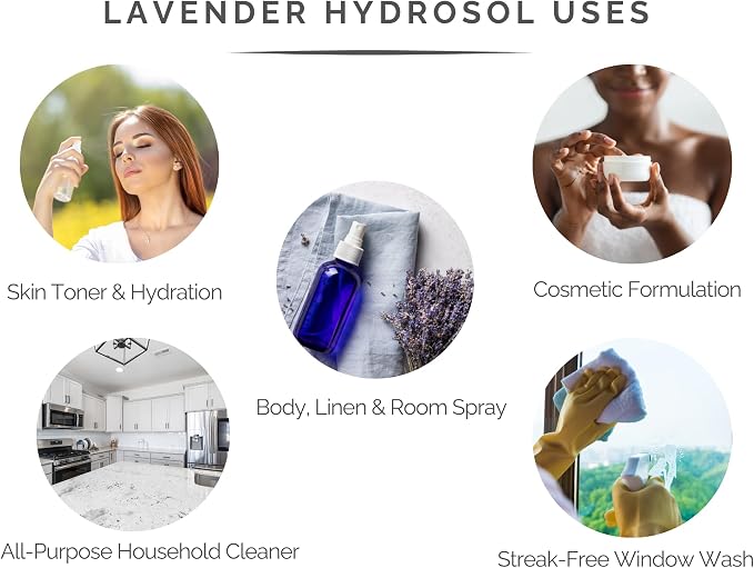 Lavender Hydrosol Floral Water - Distilled on Our Lavender Farm, Facial Toner, Aromatherapy, Linen & Room Mist (32 oz (1/4 Gallon))