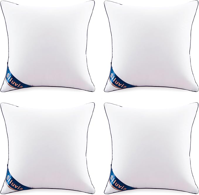 Siluvia 22x22 Down Alternative Pillow Insert 4 Pack, 100% Cotton Cover | 100% Premium Polyester Fill, Fluffy & Soft with Comfy Support - White Decorative Cushion Inserts for Couch, Sofa & Bed