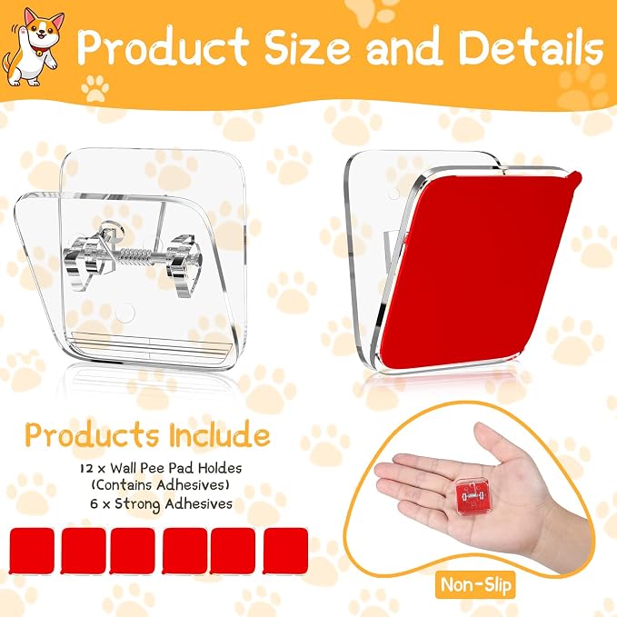 Yalikop 12 Pcs Wall Pee Pad Holder Dog Potty Training Pad Sticky Wall Clip Transparent Adhesive Clips with 6 Pcs Strong Adhesive for Dog Housebreaking Supplies(Clear)