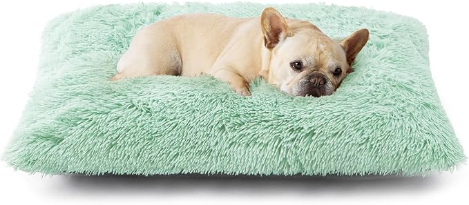 EHEYCIGA Fluffy Dog Crate Bed for Medium Dogs, Plush Crate Pad, Apple Green | Calming Anti Anxiety Medium Dog Bed, Washable Soft Warm Faux Fur Crate Mat with Non-Slip Bottom