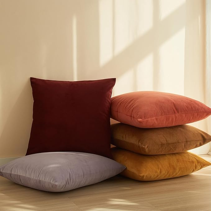 JUSPURBET Decorative Pillow Covers Set of 2 Velvet Throw Pillow Covers for Couch Sofa Bed Soft Cushion Covers with Hidden Zipper for Living Room Home Decor,Apricot,14x14 inch