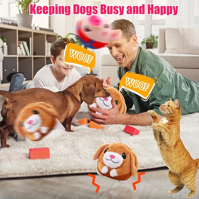 Interactive Plush Dog Toys, Interactive Puppy Toy Bouncing Rolling Dogs Ball Remote Control Dogs Toys with Music,Self Moving Pet Toy for Small/Medium/Large Bored Dog to Keep Them Busy