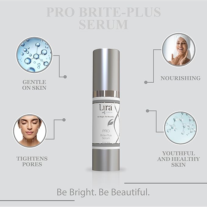 Lira Clinical PRO Brite-Plus Serum - Hydration & Dark Spot - Tranexamic Acid Serum, Ferulic Acid & Vitamin C - Brightens, Firms & Minimizes Pores & Skin - For All Skin Types - 0.5 fl oz