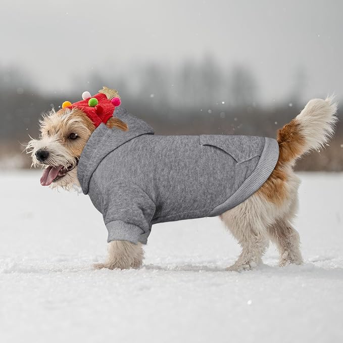Dog Sweaters for Small Dogs,Dog Hoodie Sweater Solid Soft Brushed Fleece Clothes Pet Hoodie Sweatshirt with Pocket(Grey-S)