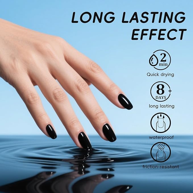 Black Nail Polish, Quick Dry Nail Polish, Streak Free, Long Last Fingernail Polish for Autumn Wedding Nails, Cozy Fall Manicure, Back to School Nail Looks, Salon Quality at Home, 0.35 fl oz